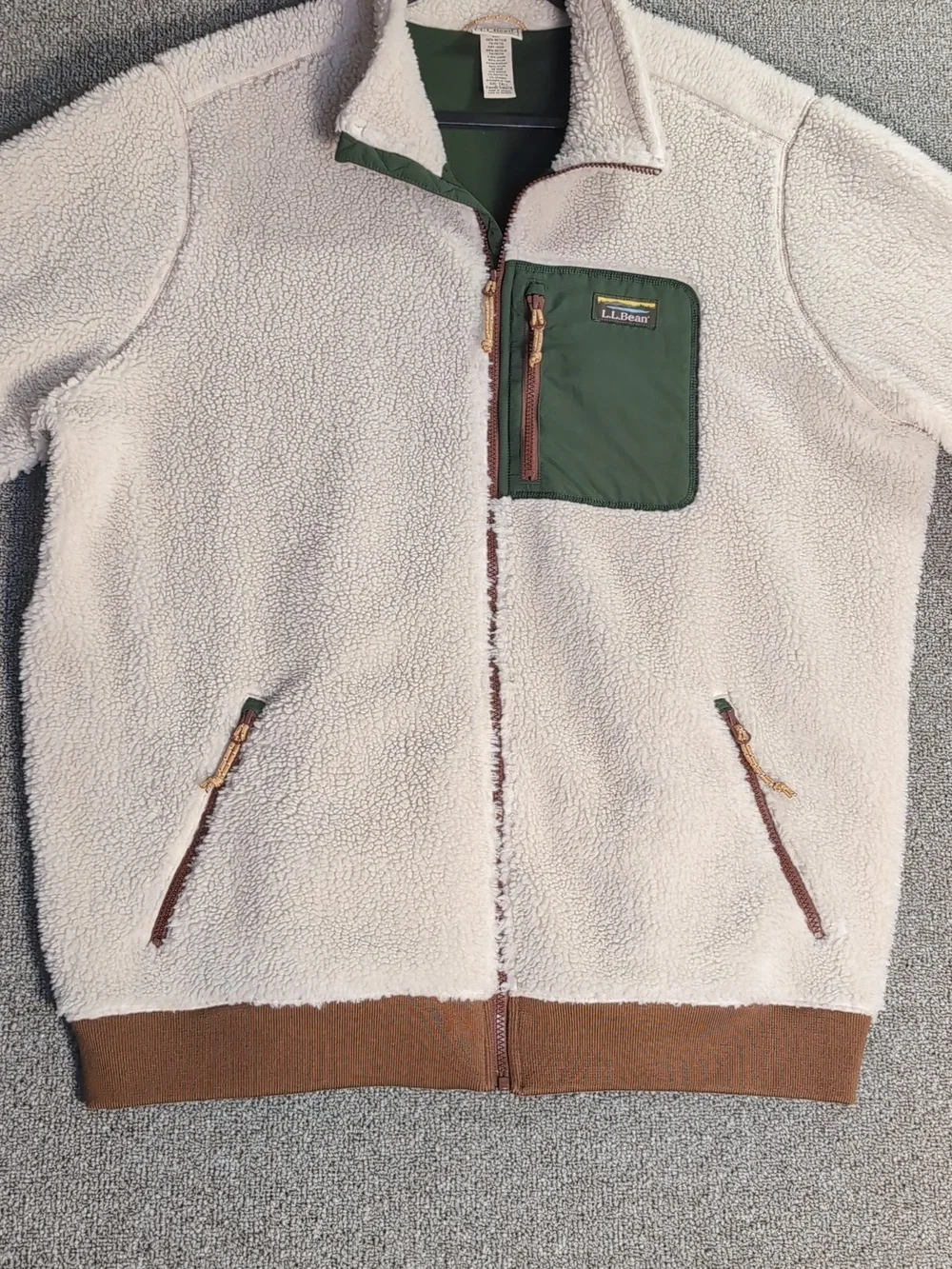 L.L.Bean High Pile Sherpa Fleece Jacket Size XXL-Tall in Beige/Green/Brown - Picture 8 of 14